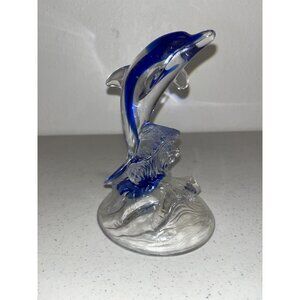 VINTAGE CRISTAL d'ARQUES GARANTI Leaping DOLPHIN FIGURINE Blue Accent